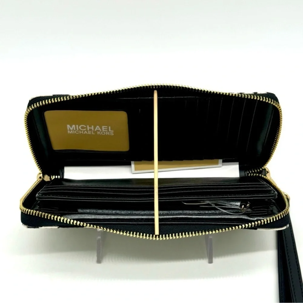 Michael Kors Large Travel Continental Wallet Wristlet Black Multi
